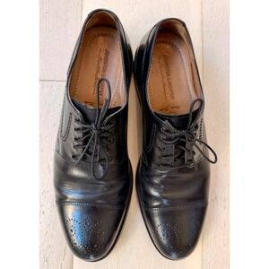 Johnston & Murphy Signature Series Mens 8.5 M Black Leather Cap Toe Brogue Shoes